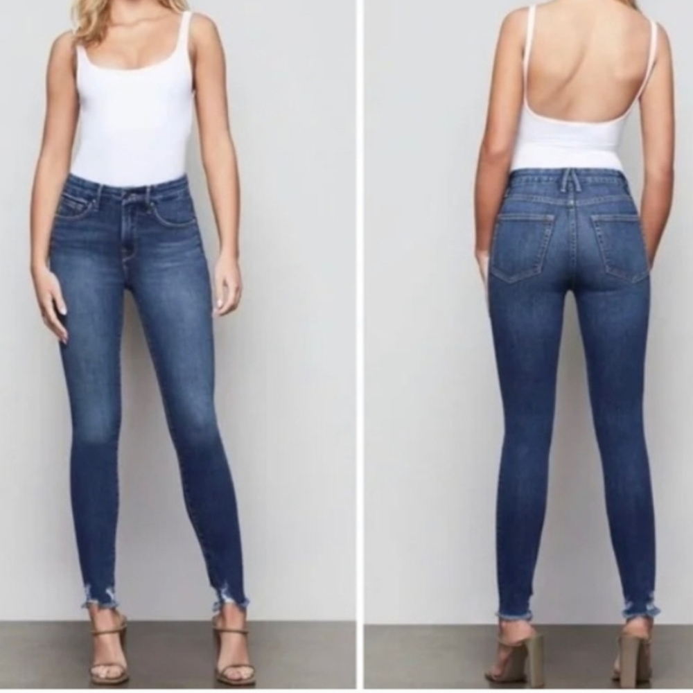 Good American Jeans Good Legs Chewed Hem Skinny Size 10/30 Blue